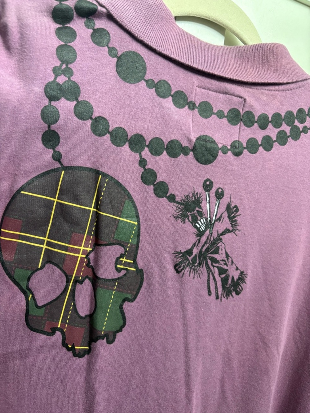 Men’s Azzure Purple Long Sleeve Graphic Tee with Skull Print Y2K